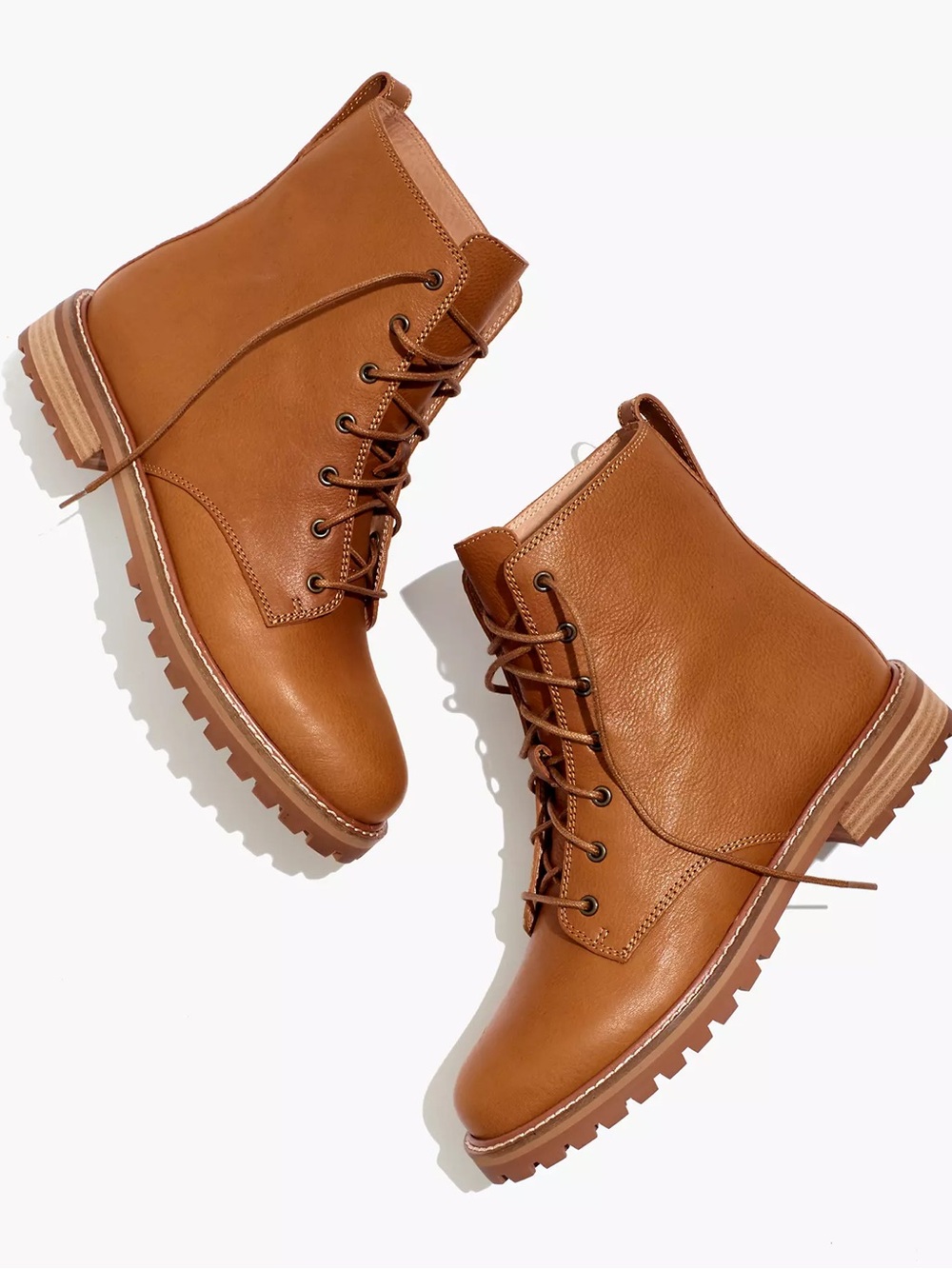 Madewell 8.5 Lace Up Leather Boots Lug Sole 90s Comfy Leather English Saddle